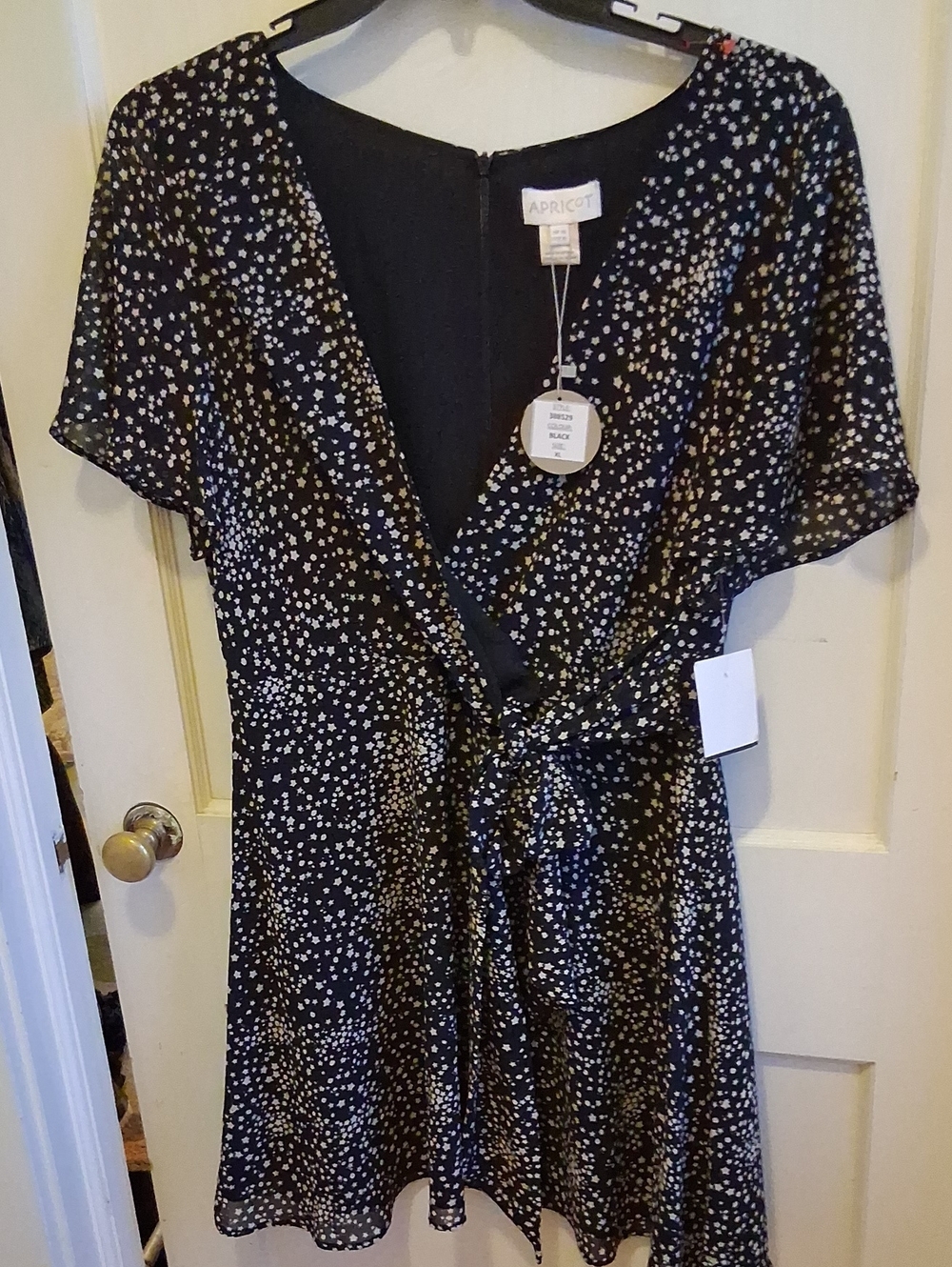 APRICOT Black Mini Dress with White Star Print